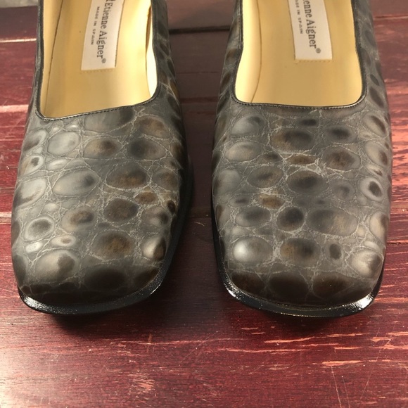 Etienne Aigner Leather Crocodile Print Brown/Grey Block Heels Size 9.5 - Picture 6 of 11